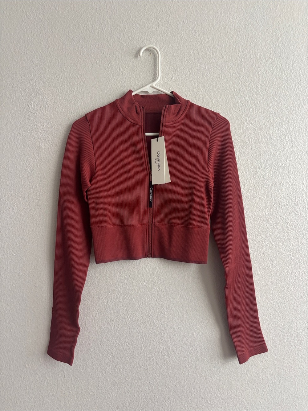 NWT Calvin Klein Sport Women's Rust Ribbed Zip-Front Jacket